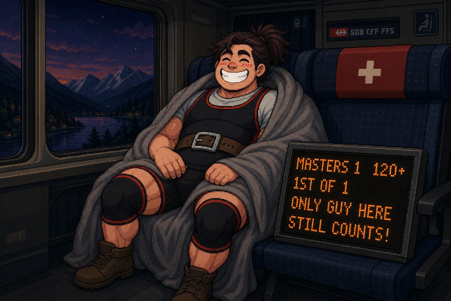 Powerlifter pixel art en ina cuverta stanc sin il tren a chasa